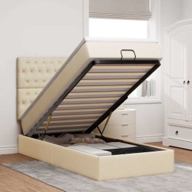 Estructura de cama otomana con colchón tela crema