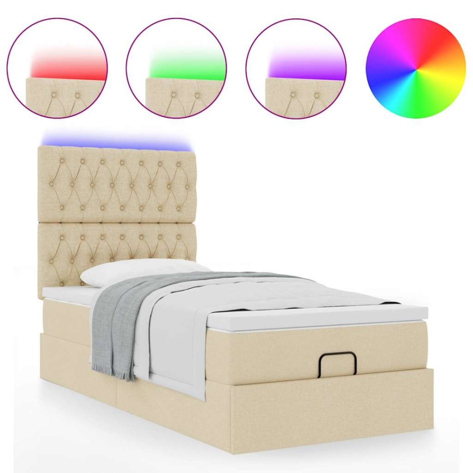 Estructura de cama otomana con colchón tela crema