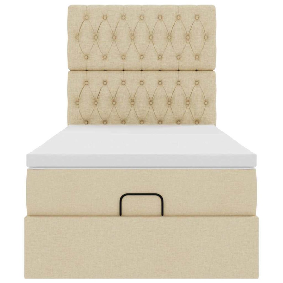 Estructura de cama otomana con colchón tela crema