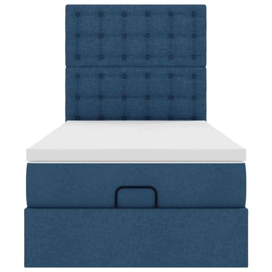 Cama otomana con colchón tela azul 100x200