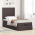 Cama otomana con colchón y LED tela marrón oscuro 90x200