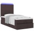 Cama otomana con colchón y LED tela marrón oscuro 90x200