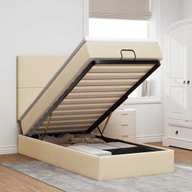 Cama otomana con colchón de tela color crema 100x200