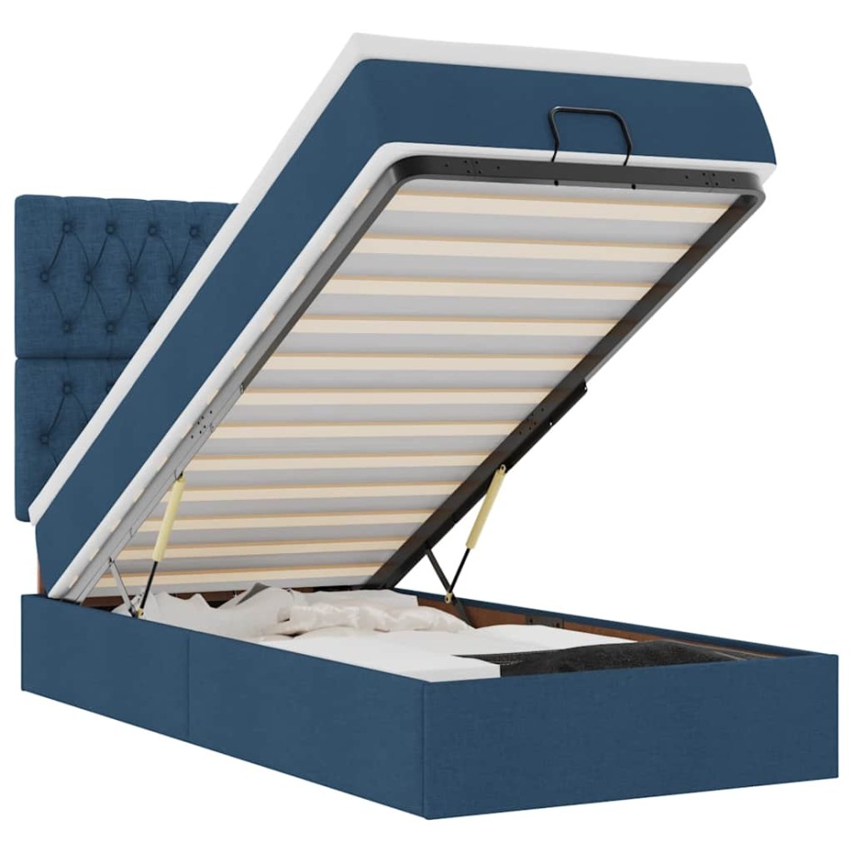 Cama otomana con colchón y luces LED azul 90x200 cm