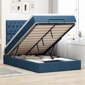 Estructura de cama otomana con colchón tela azul