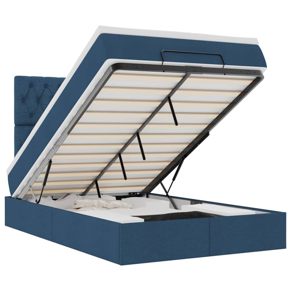 Estructura de cama otomana con colchón tela azul