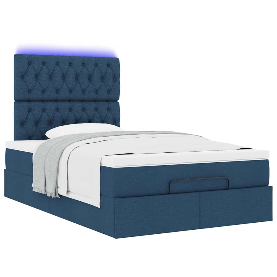 Estructura de cama otomana con colchón tela azul