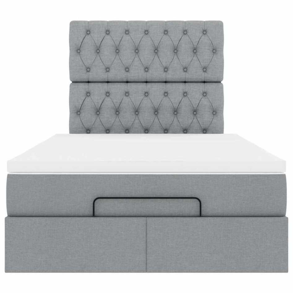 Estructura de cama otomana colchón tela gris claro