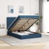 Estructura de cama otomana colchón tela azul pardo