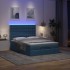 Estructura de cama otomana colchón tela azul pardo
