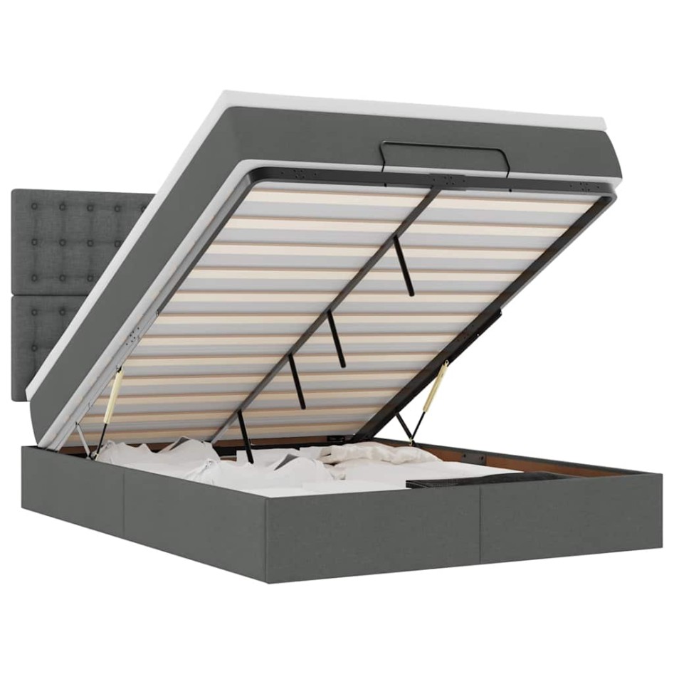 Estructura cama otomana colchón tela gris oscuro