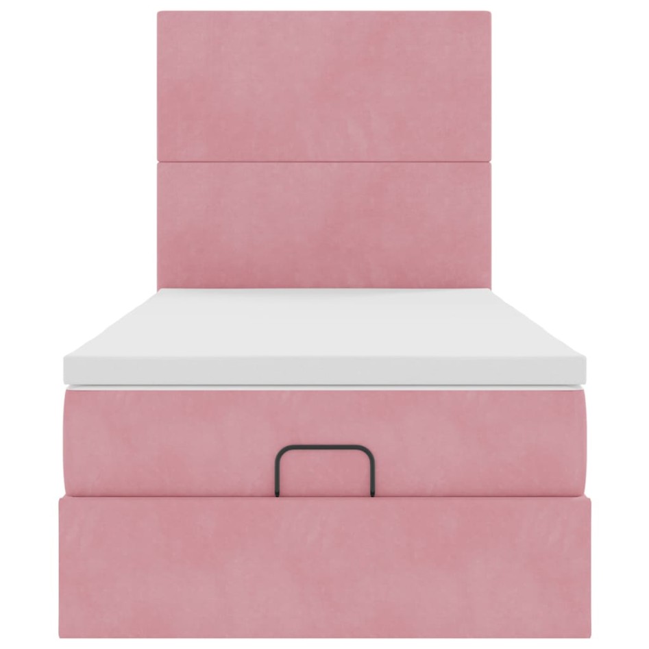 Estructura cama otomana colchones terciopelo rosa