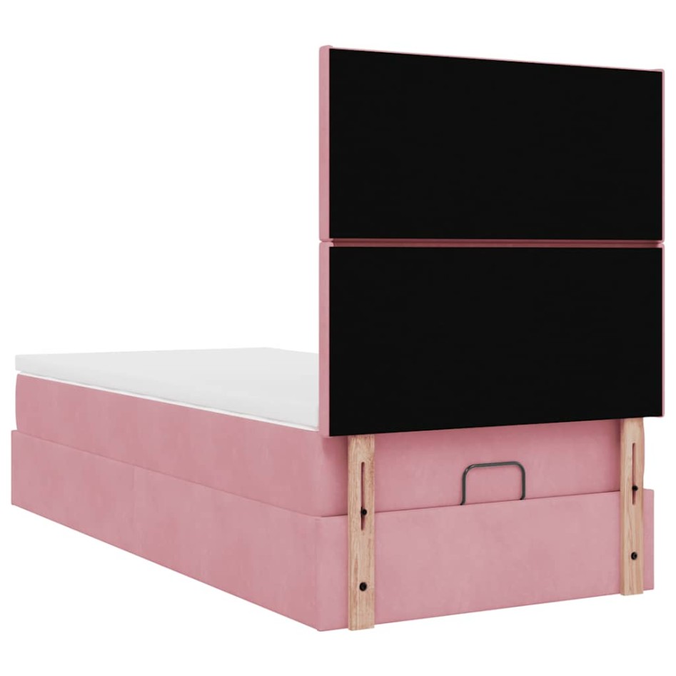 Estructura cama otomana con colchones terciopelo rosa