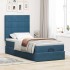 Estructura de cama otomana con colchones terciopelo azul