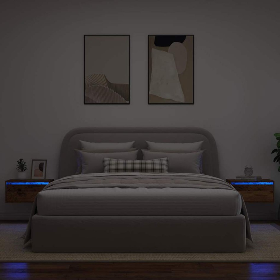 Mesitas de noche de pared luces LED 2 unidades madera