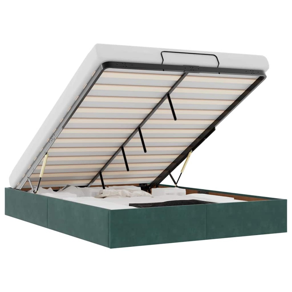 Estructura de cama otomana sin colchón verde oscuro 140x200