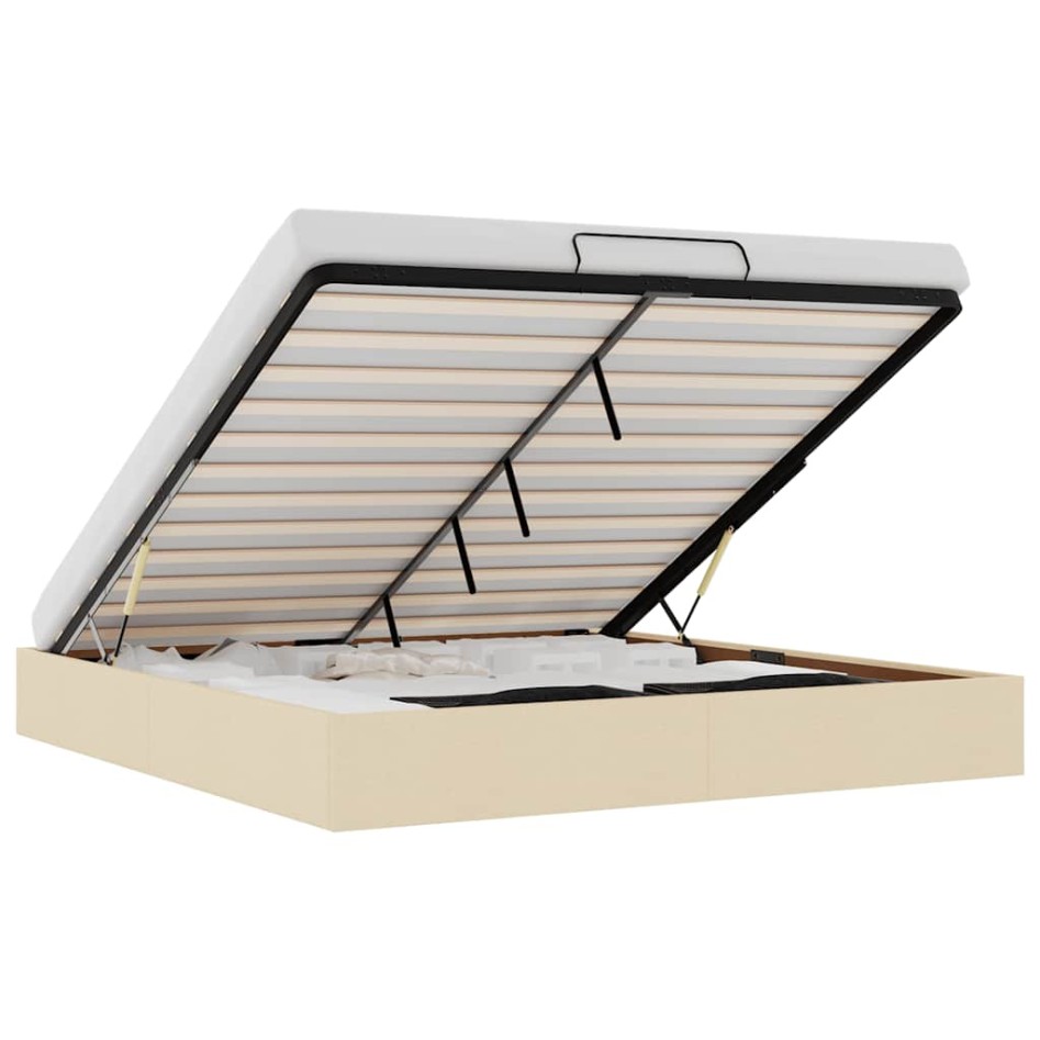 Estructura de cama otomana sin colchón tela crema