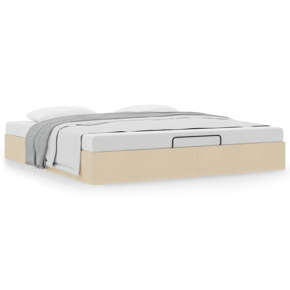 Estructura de cama otomana sin colchón tela crema
