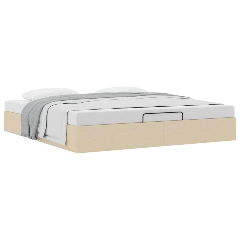 Estructura de cama otomana sin colchón tela crema