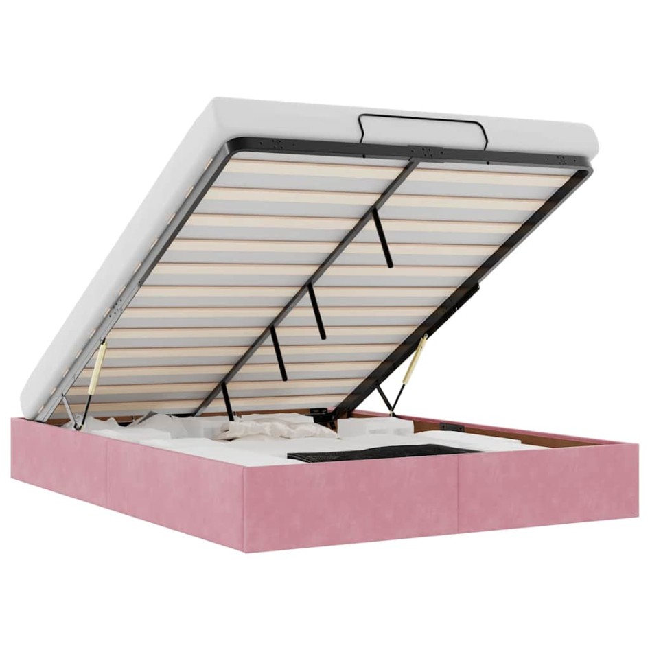 Estructura cama otomana sin colchón terciopelo rosa 140x190