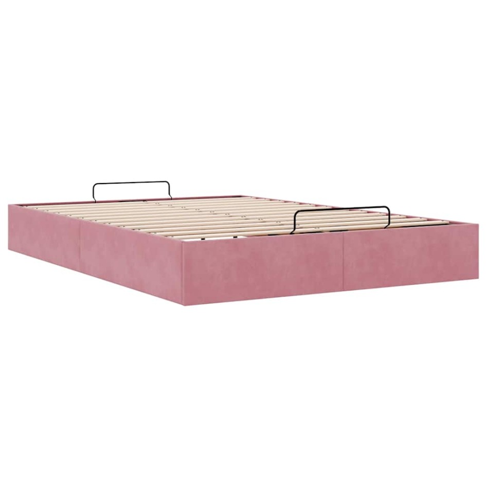 Estructura cama otomana sin colchón terciopelo rosa 140x190
