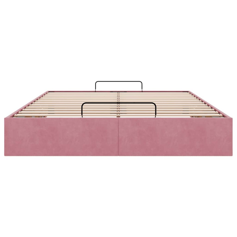 Estructura cama otomana sin colchón terciopelo rosa 140x190