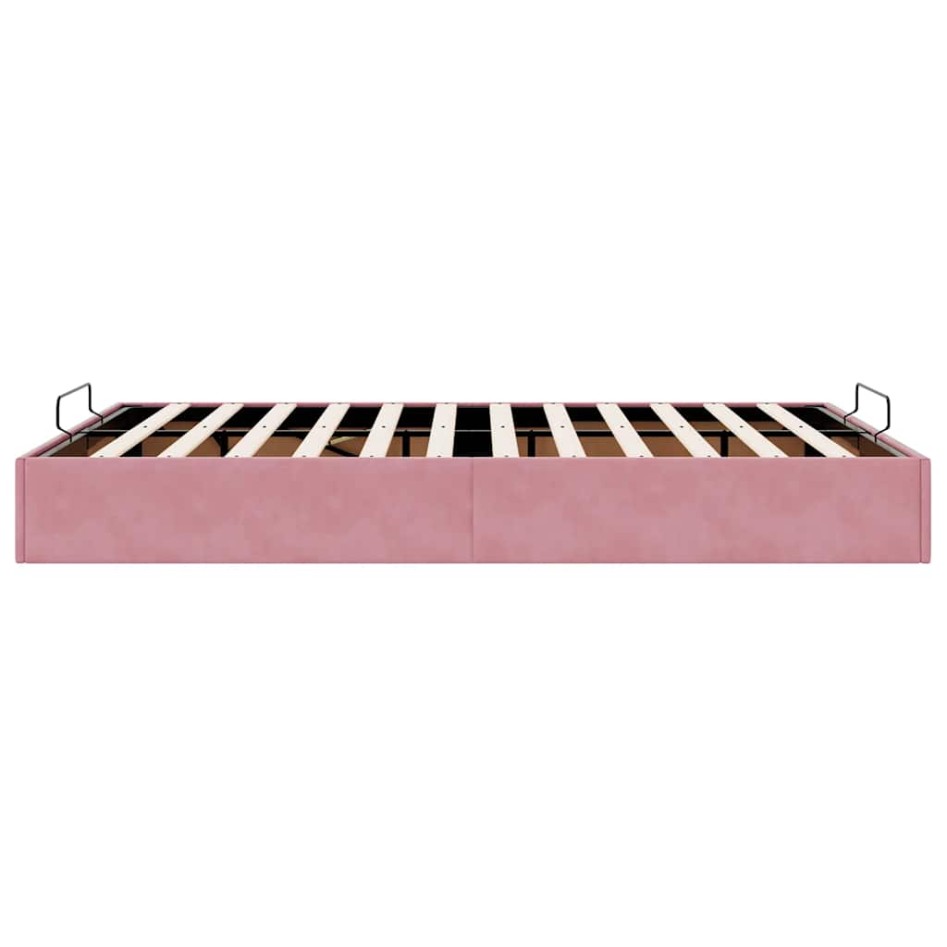 Estructura cama otomana sin colchón terciopelo rosa 140x190