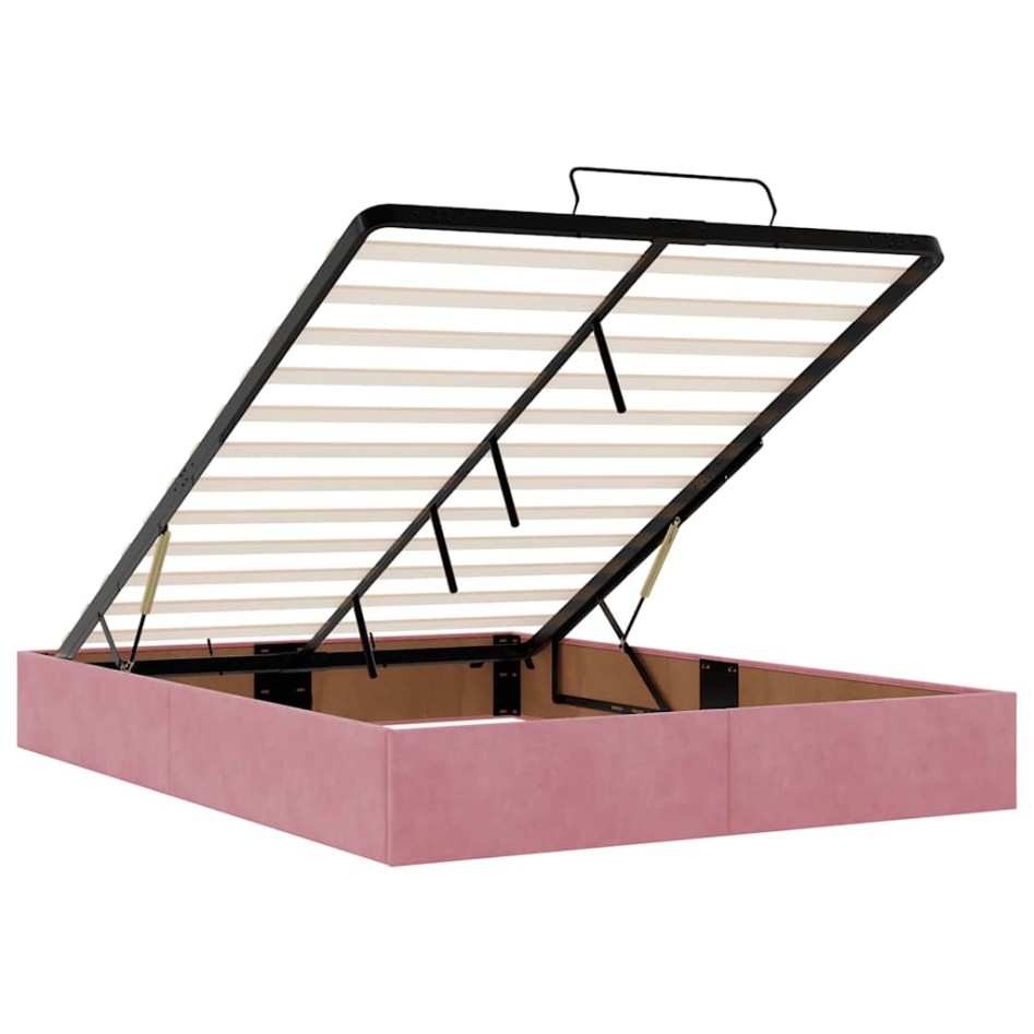 Estructura cama otomana sin colchón terciopelo rosa 140x190