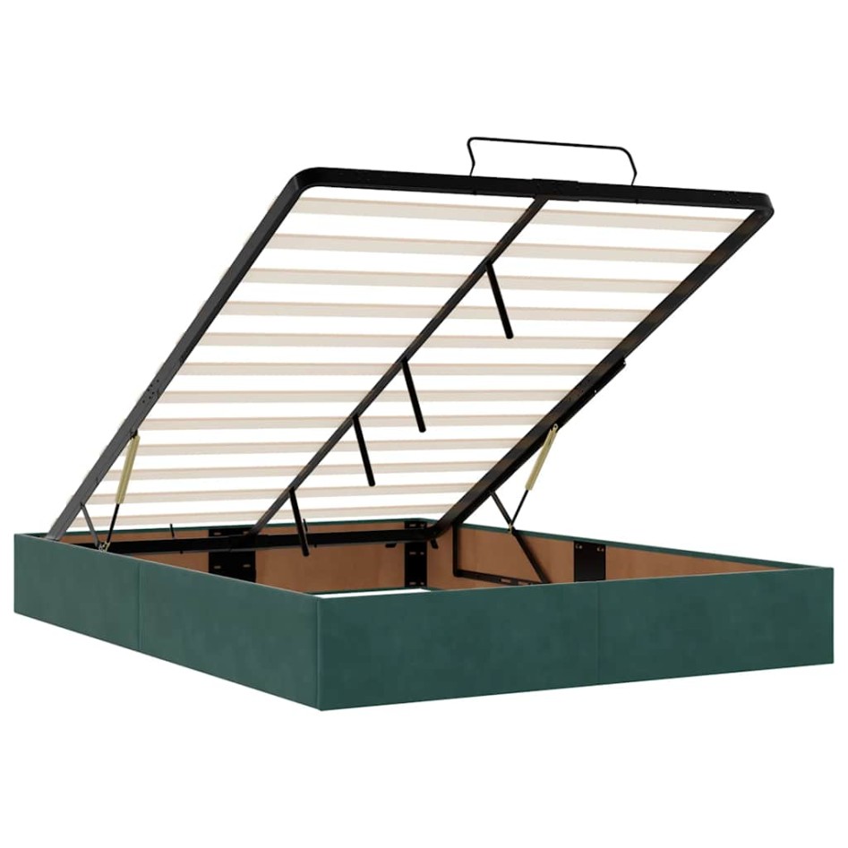 Estructura de cama otomana sin colchón terciopelo verde