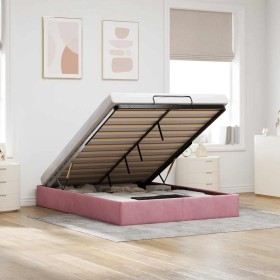 Estructura cama otomana sin colchón terciopelo rosa 140x200