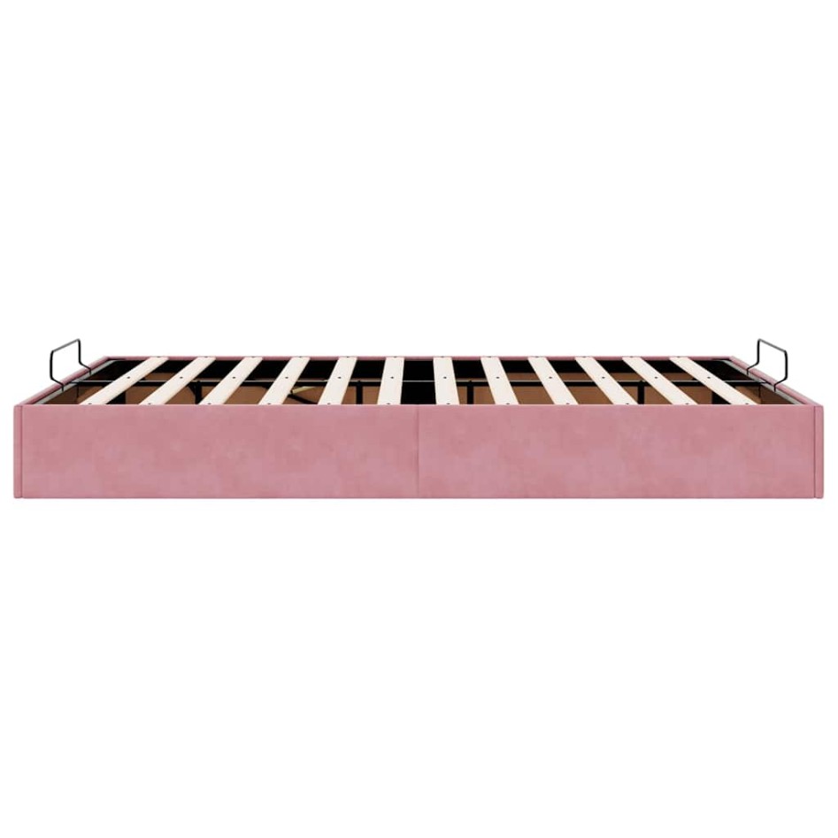 Estructura cama otomana sin colchón terciopelo rosa 140x200