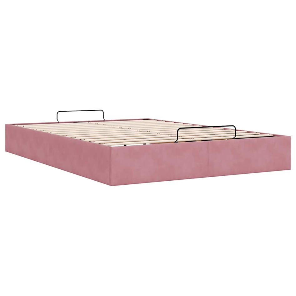 Estructura cama otomana sin colchón terciopelo rosa 140x200