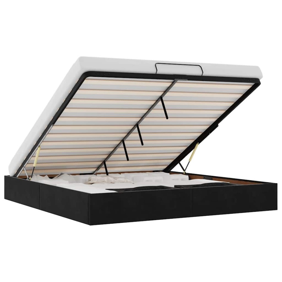 Estructura cama otomana sin colchón terciopelo negra 200x200