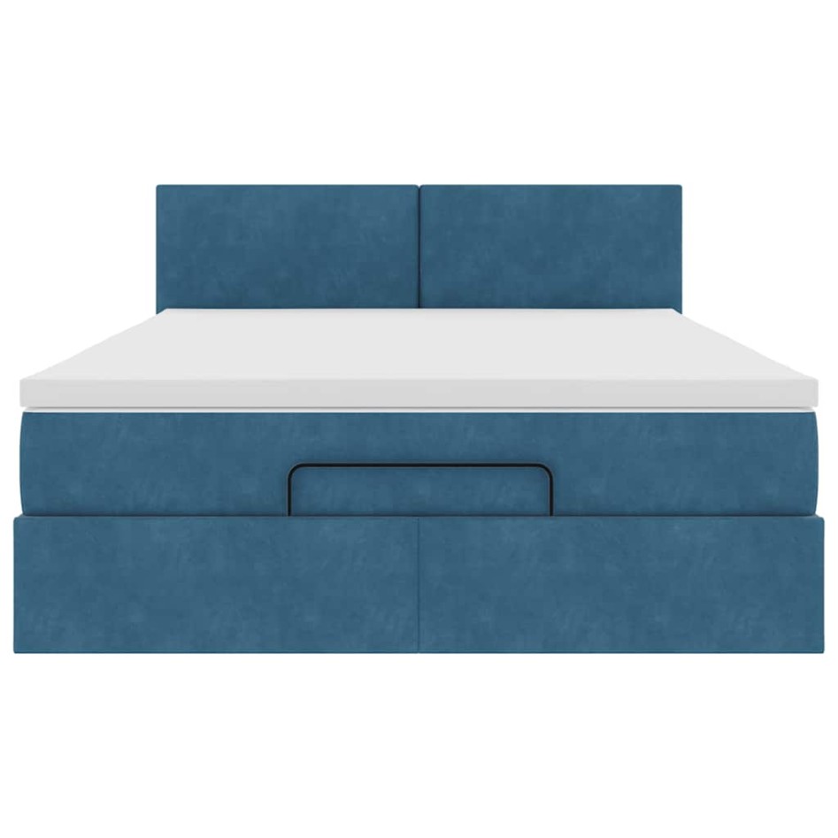 Estructura de cama otomana con colchón azul oscuro 140x200