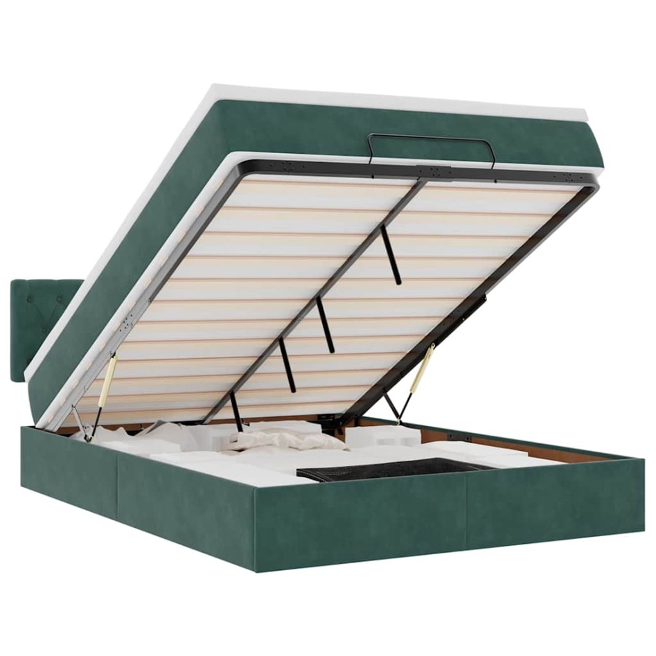Estructura de cama otomana con colchón verde oscuro 140x200