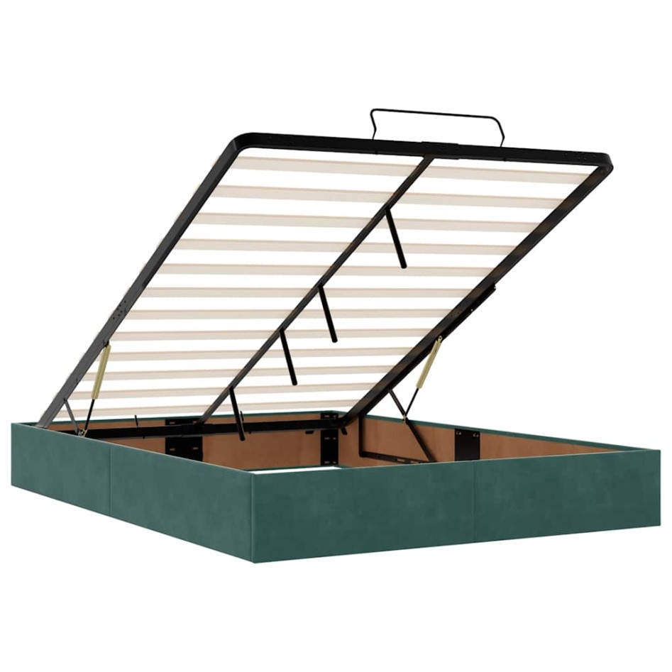 Estructura de cama otomana con colchón verde oscuro 140x200