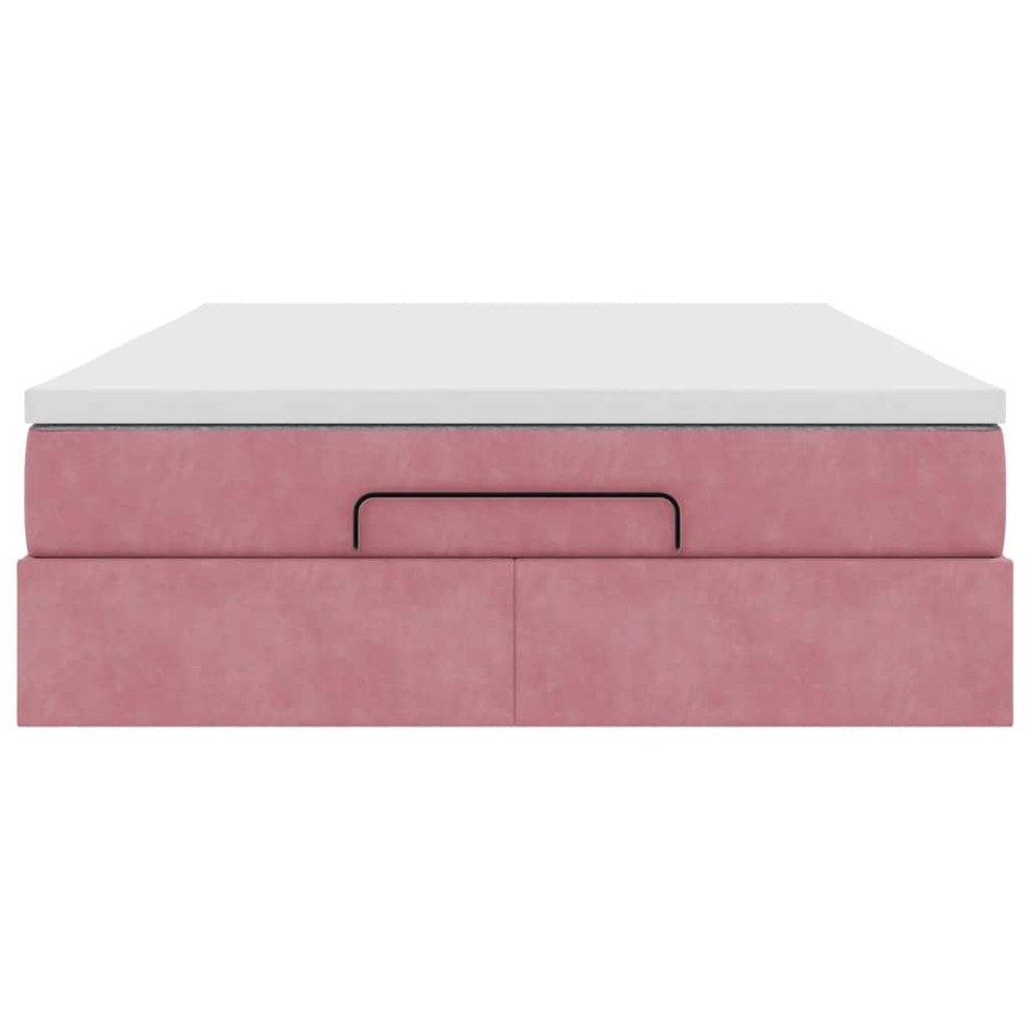 Estructura cama otomana con colchón terciopelo rosa 140x190