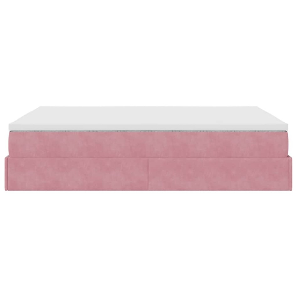 Estructura cama otomana con colchón terciopelo rosa 140x190