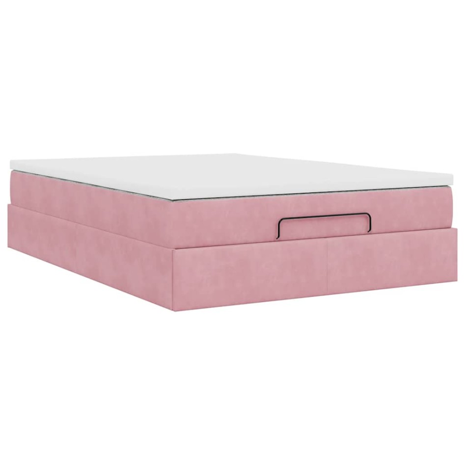 Estructura cama otomana con colchón terciopelo rosa 140x190