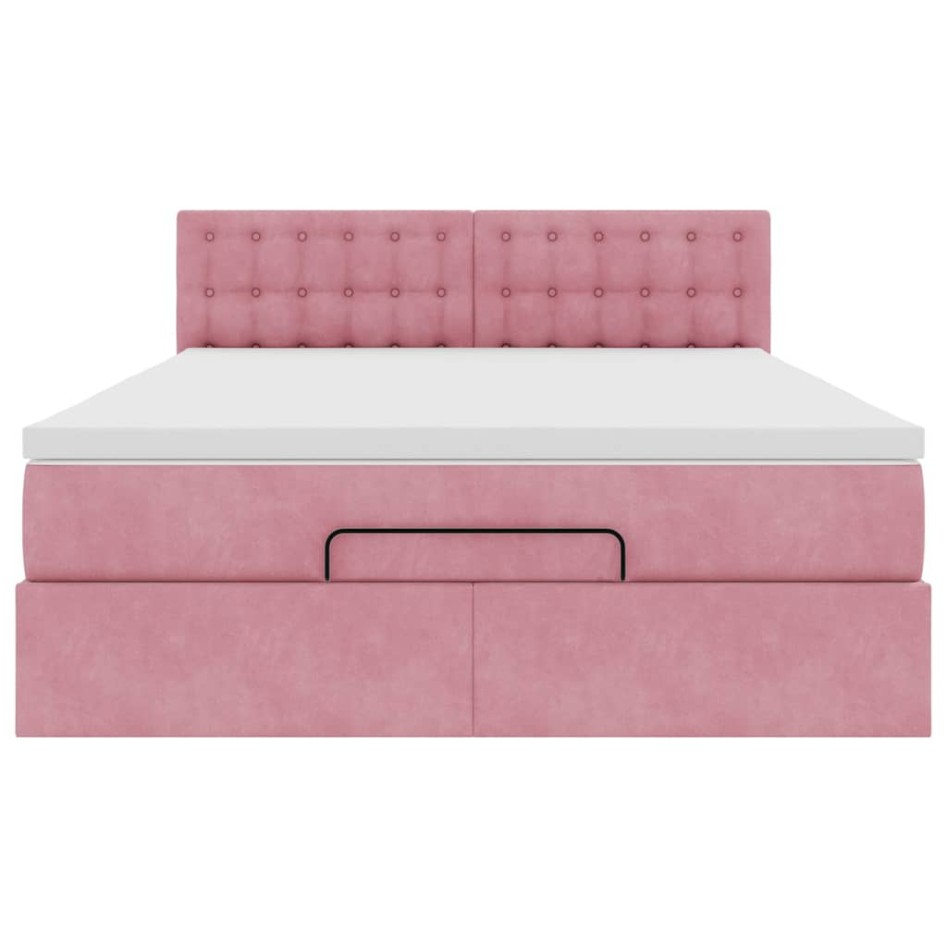 Estructura cama otomana con colchón terciopelo rosa 140x190