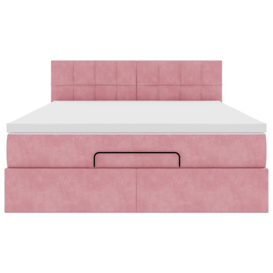 Estructura cama otomana con colchón terciopelo rosa 140x190