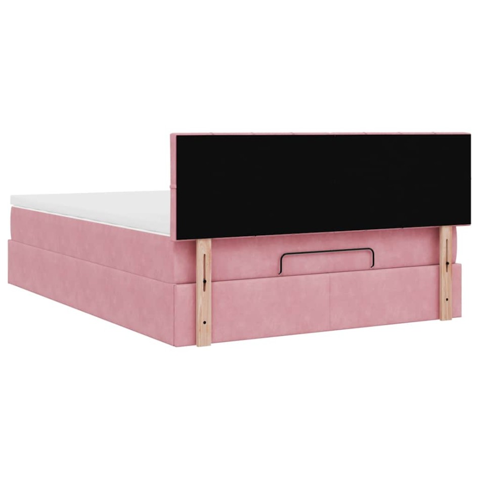 Estructura cama otomana con colchón terciopelo rosa 140x190