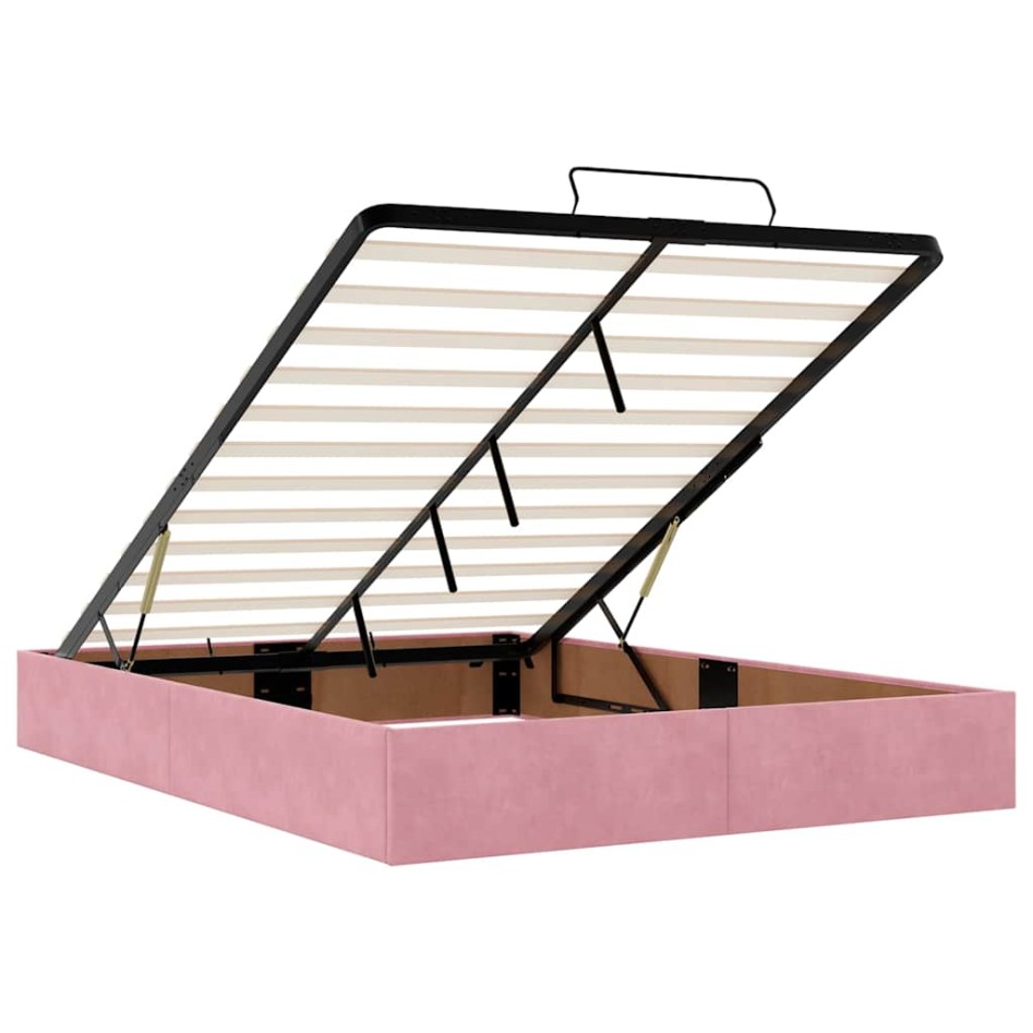Estructura cama otomana con colchón terciopelo rosa 140x190