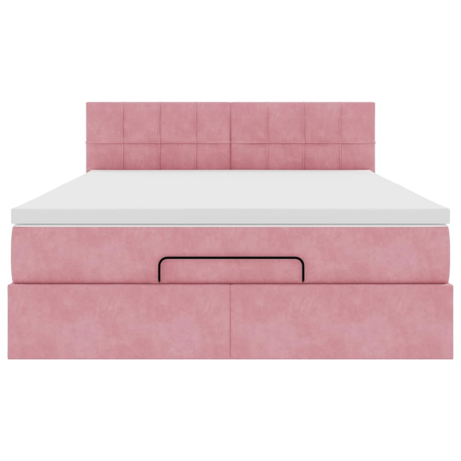 Estructura cama otomana colchón terciopelo rosa