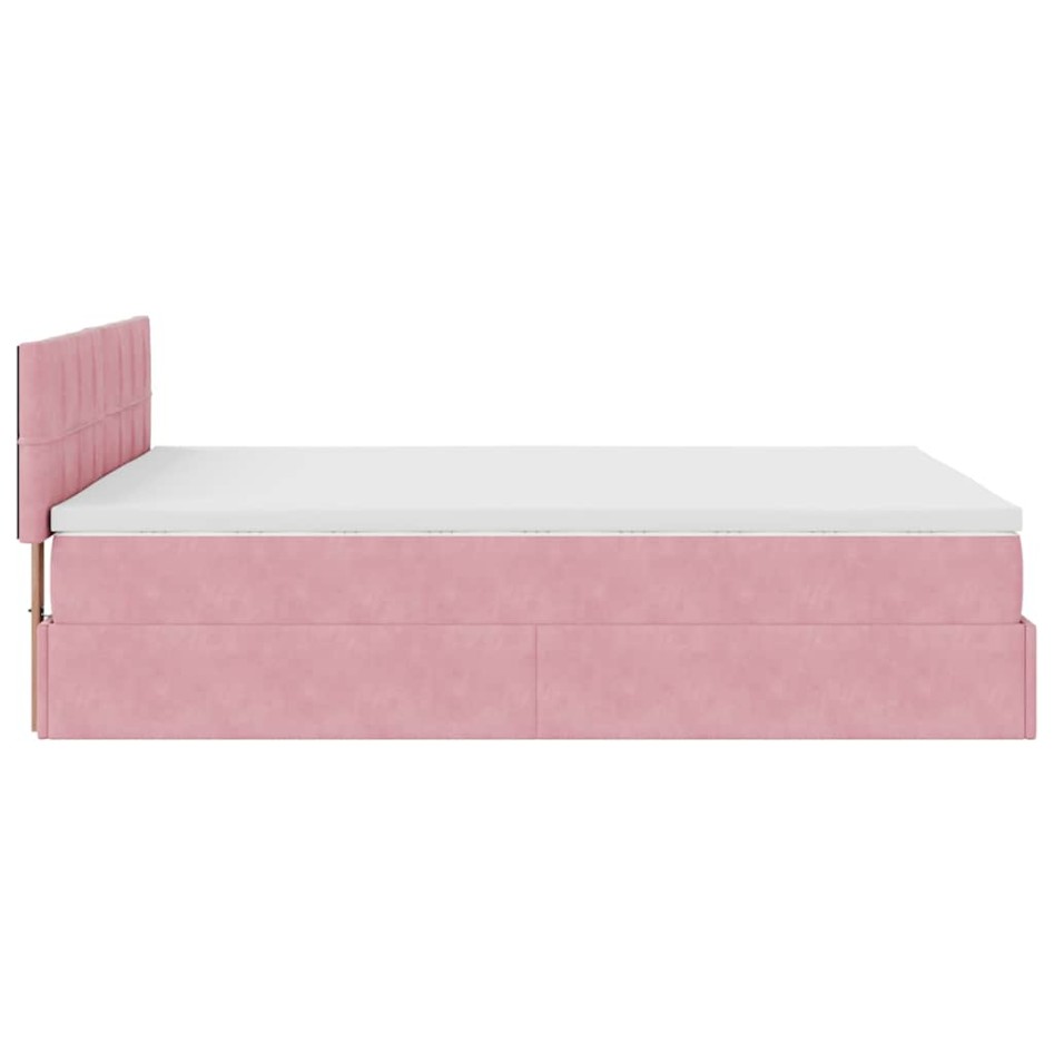 Estructura cama otomana colchón terciopelo rosa