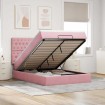 Estructura cama otomana con colchones terciopelo rosa 140x190cm