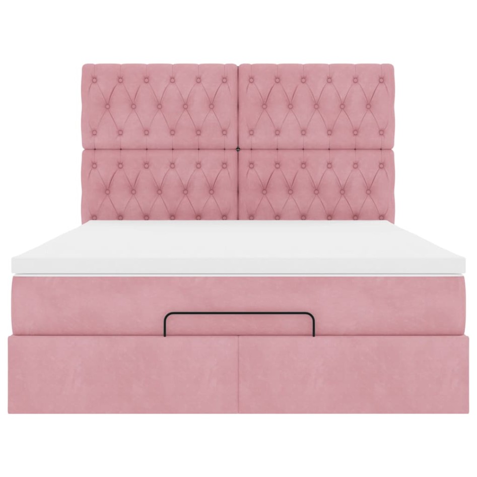 Estructura cama otomana con colchones terciopelo rosa