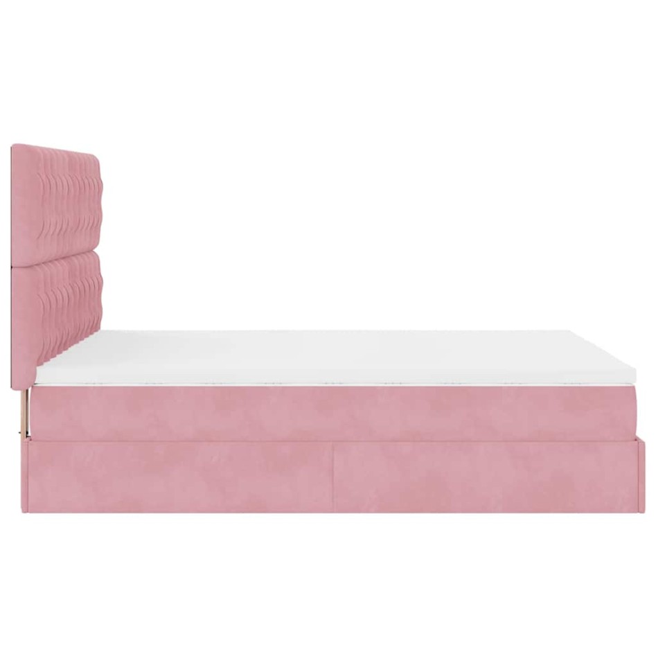 Estructura cama otomana con colchones terciopelo rosa