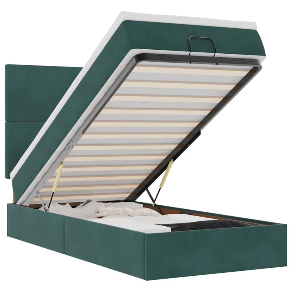 Estructura de cama otomana colchones terciopelo verde