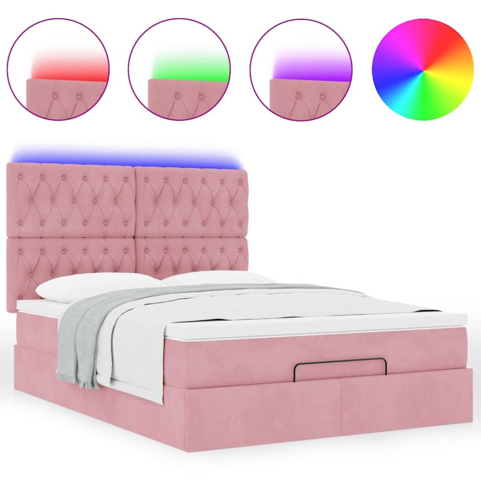 Estructura cama otomana con colchones terciopelo rosa